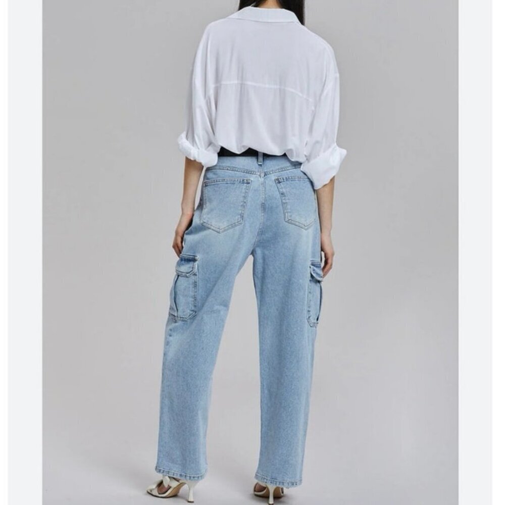 The Frankie Shop Kai High-Rise Wide-Leg Cargo Jeans Light Wash Size Small - Picture 4 of 8